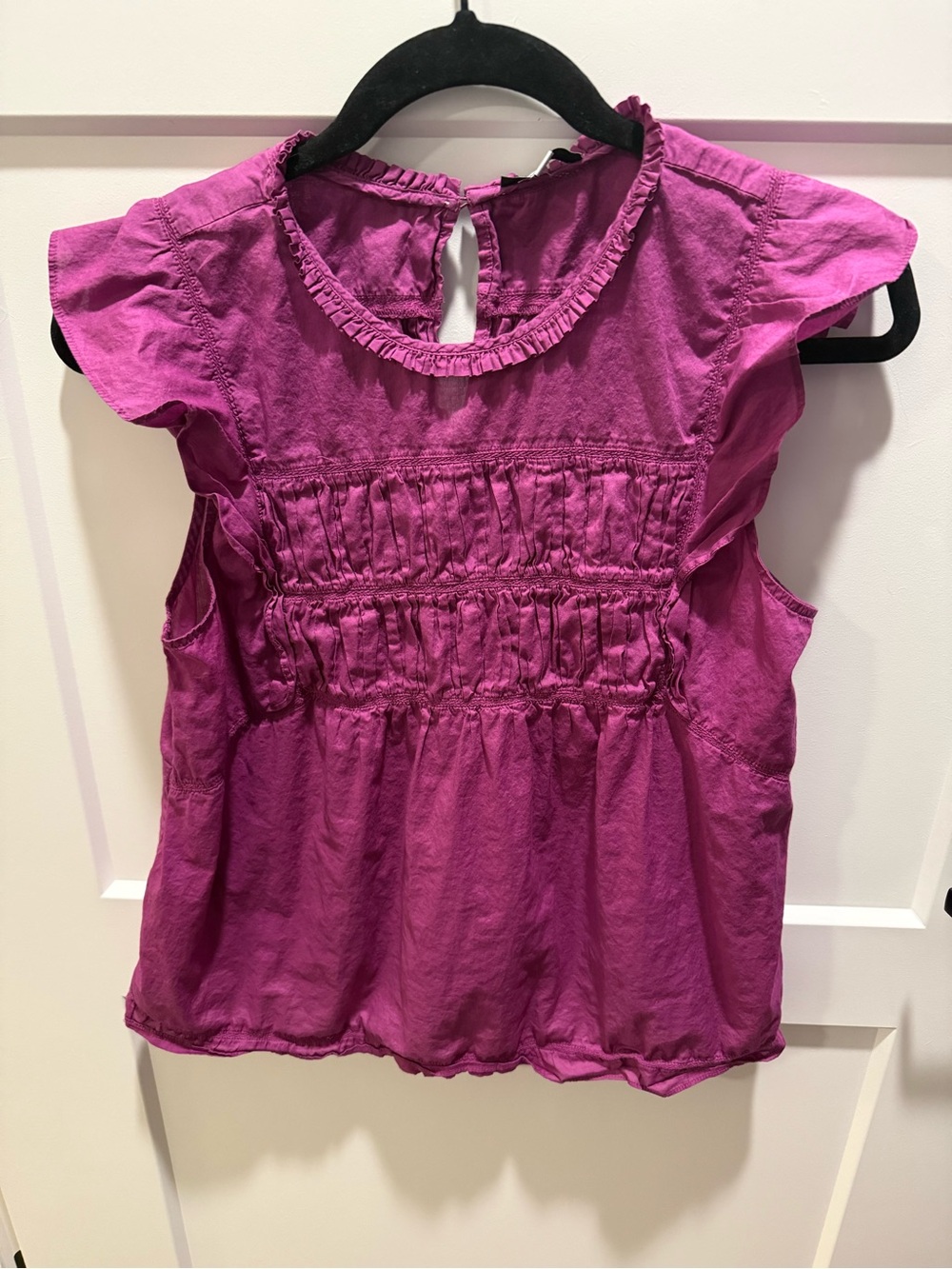 Rails Filomena Berry Pink Ruffle Sleeve Smocked Peplum Blouse Top M